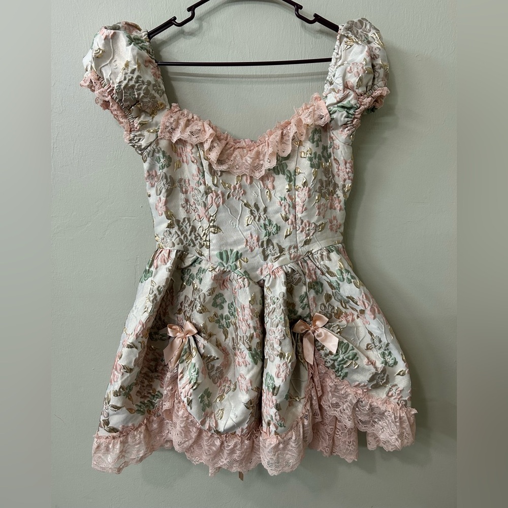 Sugar Thrillz Dolls Kill Corset Pink Lace Underlay Draped Renaissance Dress Sz S